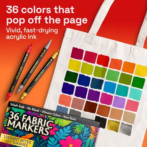 ARTISTRO 36 Fabric Markers for Clothes and Textiles - Acrylic Paint Pens - size: Pack of 36