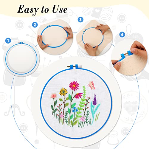 Pllieay 6 Pieces Plastic Embroidery Hoops Set and 16 Pieces Needles - style: Circle - 3.4", 4.7", 6", 7.67", 9", 10.2"