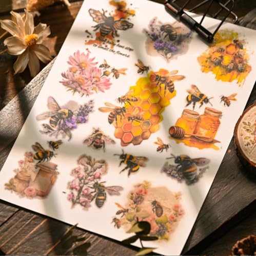 Vintage Honey Bee Rub-on Transfer Stickers Decals, 8.3 x 5.9 Inch, 3 Sheets Bee Design for Paper Crafts