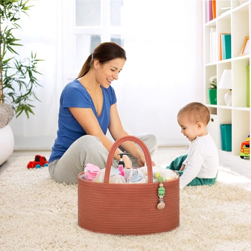 COMSE Baby Diaper Caddy Organizer with Handles, Cotton Rope, Autumn Glaze - color: Autumn Glaze, size: Regular