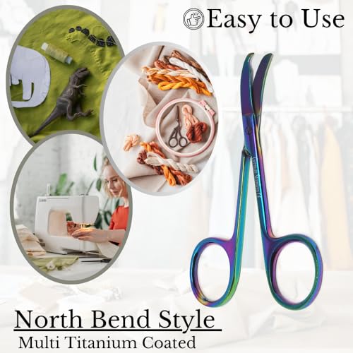 Small Scissors all Purpose, Sharp Mini Detail Craft Shears with Precision Angled One Hook Tip Design, Ideal for Thread Cutting, Sewing, Knitting, Embroidery, Stainless Steel Snips (Multicolor - 3.5") - color: Multicolor - 3.5"