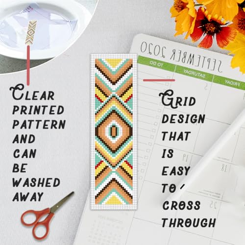 BEUNITONE Cross Stitch Bookmarks Kit 6 Pcs Geometric Pattern DIY Bookmarks Cross Stitch Kits for Beginners Boho Floral Fabric Bookmark Kit Traditional Decorative Counted Knitting Kit 8''x2.4'' - style: Indian Floral Pattern