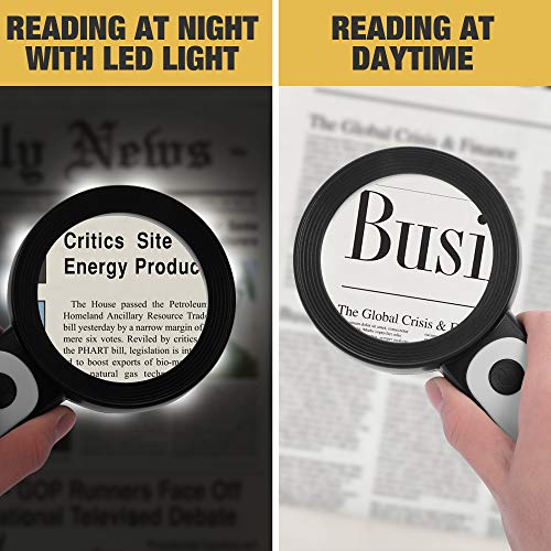 JMH Magnifying Glass with Light, Handheld Large Magnifying Glass 18LED Cold and Warm Light with 3 Modes, Illuminated Lighted Magnifier for Seniors Reading, Coins, Jewelry - color: Black