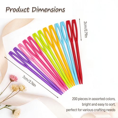 Mnvhoky Large Eye Plastic Yarn Needles Set, 7cm Knitting and Crochet Sewing Needles for Beginners, Colorful Weaving Tapestry Needles for DIY Craft Projects,200PCS