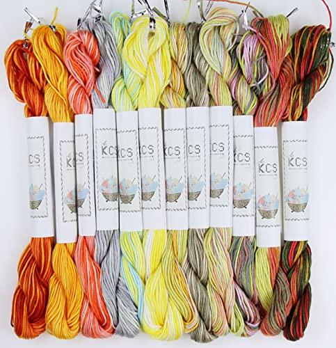 KCS Big skeins of 25 Meters Size 25 Color Variegated Cross Stitch Stranded Threads,12 skeins,09 - color: 12skeins09, size: 12 skeins