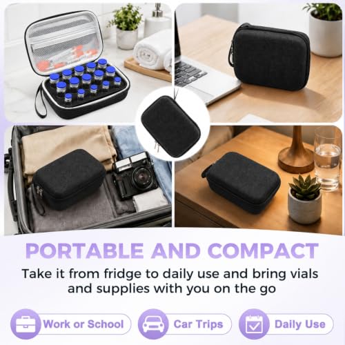 Peptide Case for Fridge Travel with 1* Reusable Ice Pack - color: Black+Black- 5×3ml+10×(5ml/10ml)