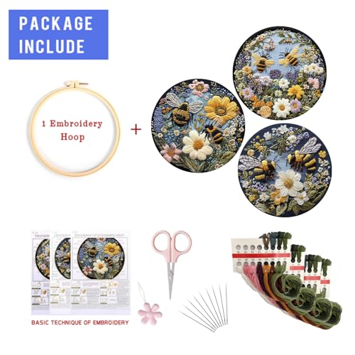 LB Yellow Floral Embroidery Kit for Beginners Adults - color: Yellow White