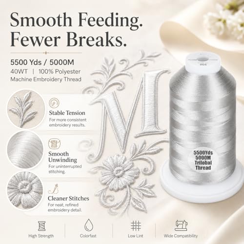 Simthread 5500Yds/5000M 40WT Polyester Embroidery Thread Silver 005 - color: Silver-005