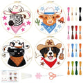 BEUNITONE 4 Set Embroidery Kit for Beginners, Animal Cowboy Patterns Cross Stitch Kits, Needlepoint Kits for Adults with Hoop, Cute Hand Embroidery Patterns for Cloth and Home Decor - style: A-Cowboy Animals
