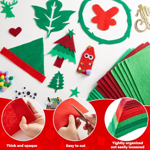 gisgfim 42Pcs Red and Green Gradient Felt Fabric Sheets 8 x 12 Inch Soft Thick Christmas Xmas Felt Pack with Wiggle Google Eye Pom Pom Glitter Patchwork Craft for DIY Sewing Creative Art Project Decor - style: Red Green Series