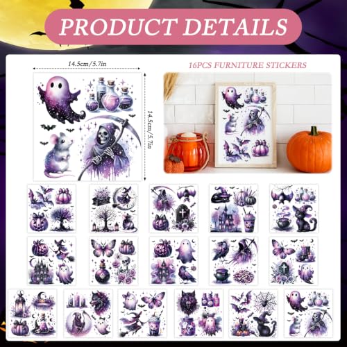 16 Pcs Halloween Rub on Transfers for Crafts Furniture DIY - color: Halloween Cat