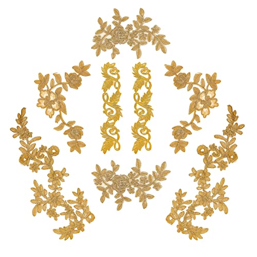 NBEADS 8 Pcs Embroidery Lace Patches,4 Styles Flower & Leaf Patches Iron on Sew on Patches Golden Floral Lace Appliques for Wedding Dress Decoration Repair Clothing Backpacks Jeans - color: Golden Floral 8 Pcs