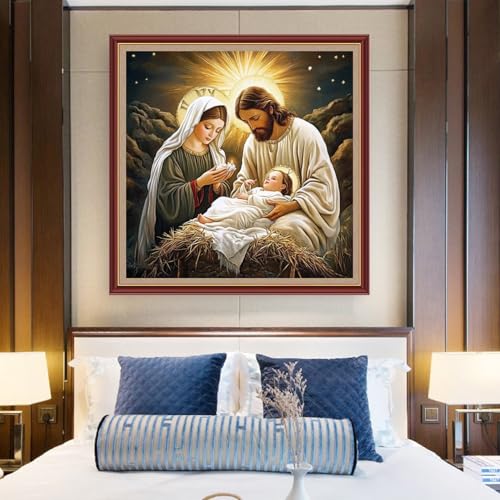 Funchey Counted Cross Stitch Kits for Adults Needlepoint Kits Unprinted Cross Stitching Embroidery Kit 11CT Cross Stitch Supplies&The Great Jesus was Born 18x18 inch - color: DIYCrafts15