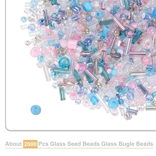 uxcell Mixed Glass Seed Beads 2-7mm Mini Loose Bugle Blue and Pink 2000Pcs - color: Blue and Pink, size: 2-7mm