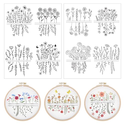 Water Soluble Embroidery Patterns Stabilizers - Rngmsi 2 Sheets Flower Stick and Stitch Embroidery Paper Wash Away 16 Pcs Daisy Morning Glory Embroidery Transfer Paper Stabilizers for Hand Sewing - color: Flower 61