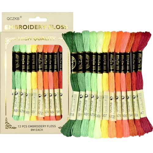 Premium Rainbow Color Embroidery Floss - Cross Stitch Threads - Friendship Bracelets Floss - Crafts Floss - 12 Skeins Per Pack Embroidery Floss,Red-Green Gradient - color: Red-Green Gradient