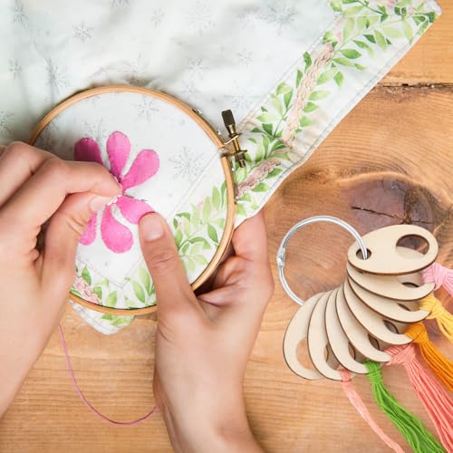 101pcs Wooden Thread Drops,1.97x1.38 Inch Teardrop Embroidery Floss Organizer with Floss Ring Cross Stitch Bobbins for DIY Sewing Storage,Craft Supplies(Style A) - color: Ellipse