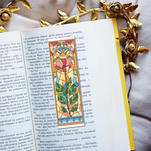FREEBLOSS 6 Set Cross Stitch Bookmark Kits 8"x2.4" Colored Glass Flowers - style: Glass flower