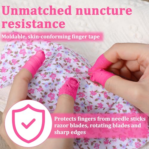 3 Rolls Thimble Tape for Hand Sewing, Self-Adhesive Bandage Wrap Cotton Finger Protector, Breathable Finger Tape Adjustable Knitting Bandage for Quilting, Embroidery DIY Crafts (Pink) - color: Pink