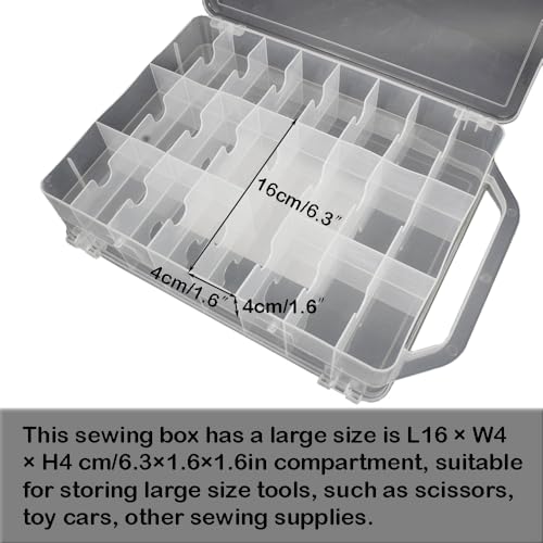 Double-Sided Sewing Organizer Box with 46 Grids - Clear Plastic Thread Storage Case for Embroidery Floss, Sewing Threads, Needles, Beads & Craft Supplies (Portable Craft Organization Container)