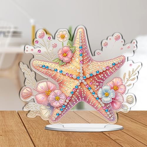 POETRYDRAW Diamond Art Ornament Desktop Kit Starfish, Stand Up Diamonds Painting Ornament for Adults, 5D DIY Special Diamond Gem Craft Tabletop Placement Board Kit - color: Starfish