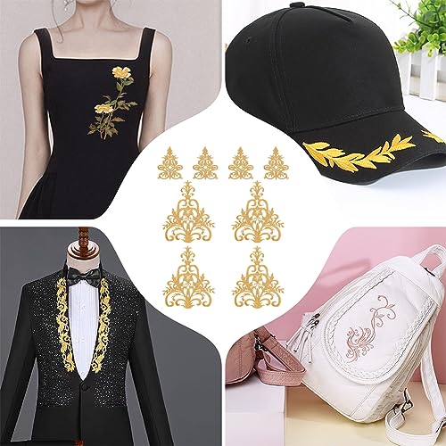 NBEADS 8 Pcs 2 Styles Gold Floral Embroidered Applique Patch, 3.7x4.9inch/8.7x9.4inch Iron on Patches Sew on Patches Ethnic Style Applique for Sewing Wedding Bride Dress Shoes Clothing Repair - color: Gold Floral--2 Styles 8 Pcs