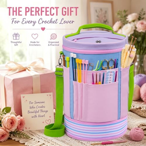 Canvas Yarn Storage Organizer with Removable Dividers, Crochet&Knitting Bag - color: Cotton Candy