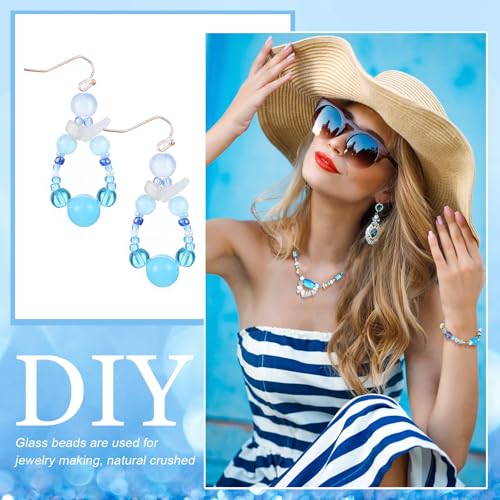 Sureio 1300 Pcs Glass Beads Bulk for Jewelry Making 0. 9 Pounds,Ocean Blue - color: Ocean Blue