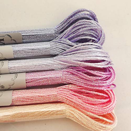 KCS 6-Strand Cross Stitch Metallic Variegated Pearl Shiny Embroidery Floss (6 skeins, Solid Color 9) - color: Solid color 9