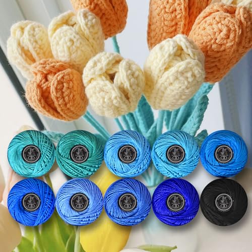 Soft 10 Pearl Cotton Crochet Thread in Balls,Size 3 Rainbow Classic Colors Crochet Thread for Crochet Hardanger Cross Stitch Needlepoint Hand Embroidery (Blue) - color: Blue