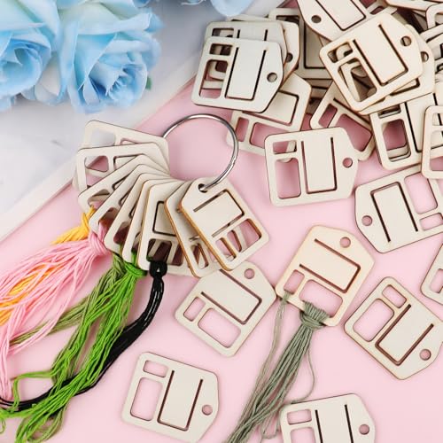 101pcs Wooden Embroidery Floss Drop,Embroidery Floss Organizer with Floss Ring Cross Stitch Bobbins for DIY Sewing Storage,Craft Supplies(Style C) - color: Square