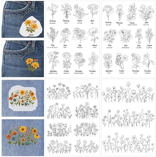 Birthday Flower Embroidery Patterns, Water Soluble Stick and Stitch Paper - style: Flower984