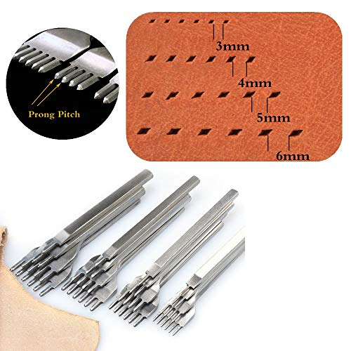 Aiskaer Leather Stitching Punch Set, Diamond Chisel Tools, 4mm White Steel 1/2/4/6 Prong for Leather Craft DIY - size: 4mm