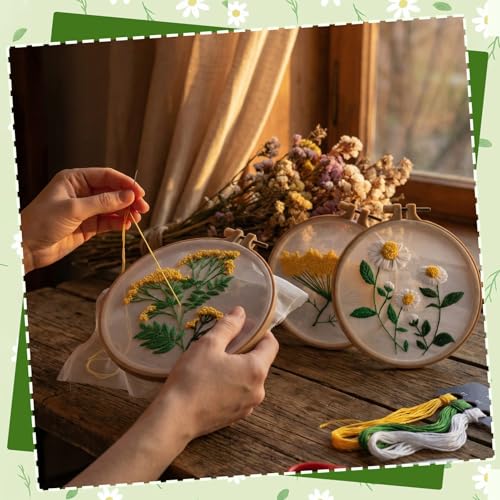 Ovveroche 3 Sets Embroidery Kit for Beginners, Flower Cross Stitch Kits