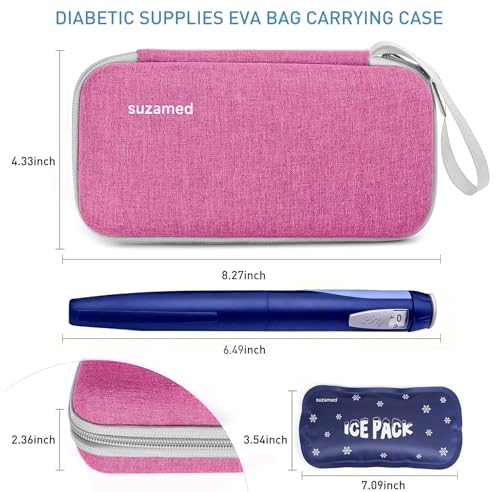 suzamed Insulin Cooler Travel Case, 2x150g Ice Pack TSA Approved, Pink - color: Pink