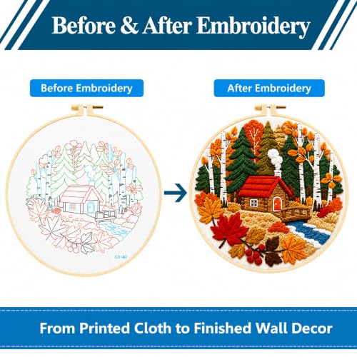 Zhenqing Autumn Cabin Embroidery Kit for Beginners (C0140) - color: Autumn Cabin