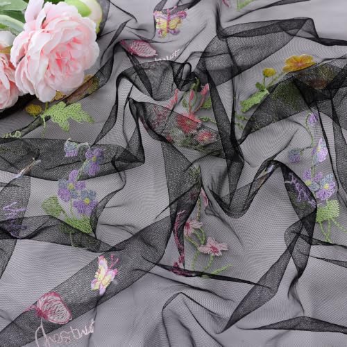 Wedding Floral Tablecloth 60" x 120" Sheer Black Wildflower Tablecloths - color: Black, size: 60"x120", 1 Pc