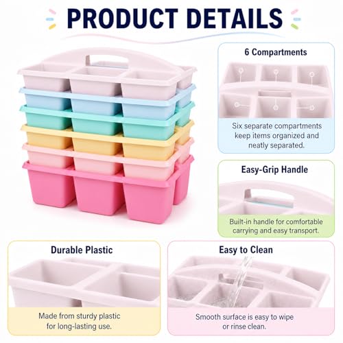 6 Pack Classroom Caddy with Handle, 6 Compartment (Pink Purple) - color: Pink Purple