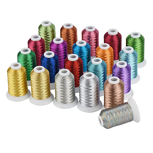 Simthread Best 21 Colors Metallic Embroidery Machine Thread Kit 500M(550Y) for Computerized Embroidery and Decorative Sewing - color: 21 Metallic Colors