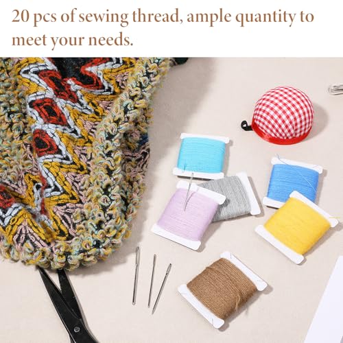20 Pcs Darning Yarn, 50% Wool 50% Acrylic Darning Thread, 1000m Wool Blend Embroidery Thread with 24 Pcs Sewing Needles for Embroidery, DIY Sewing Care, Machine Sewings, 50 Meters Per Yarn (20 Colors)