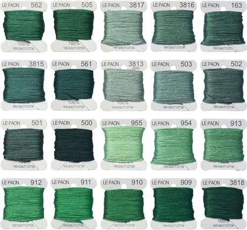 20 Bobbins20 Colors Embroidery Floss bobbins - Cross Stitch Threads - Friendship Bracelets Floss - Crafts Floss - Embroidery Floss, Pistachio Green Gradient - color: 562-3818