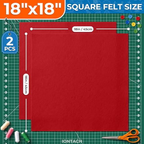IONTACH 18" X 18" Soft Felt Sheets 1.6mm Thick (2 Packs, Red) - color: Red