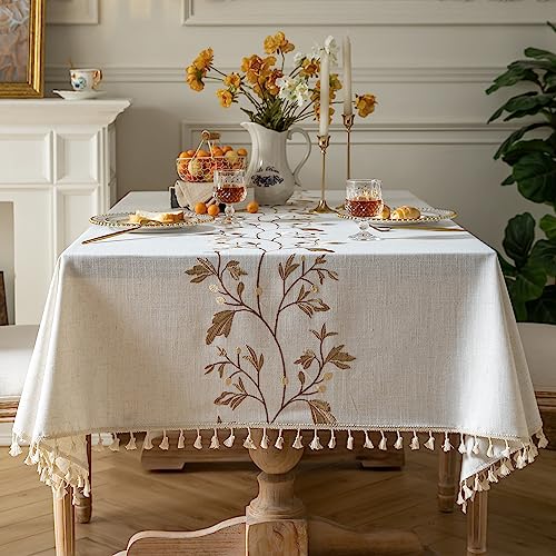 Oubonun Tablecloths for Rectangle Tables - color: Beige, Coffee Leaf, size: 86" x 55" (Rectangular)