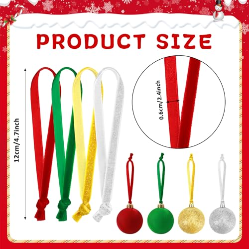 JUNEBRUSHS 120Pcs Velvet Christmas Ornament Ribbon Hangers, Hand Tied Christmas String Ribbon Loops for Ornament Hanging Tree Hanging Decorations,Gold Silver Red Green - color: Gold Silver Red Green