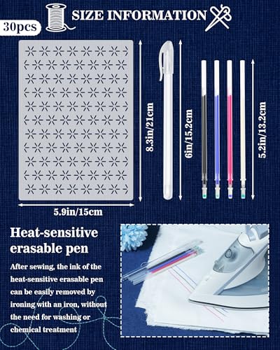 FIVEIZERO 30PCS Sashiko Stencils Kit,Sashiko Templates&4 Heat Erasable Pens - color: new style-big