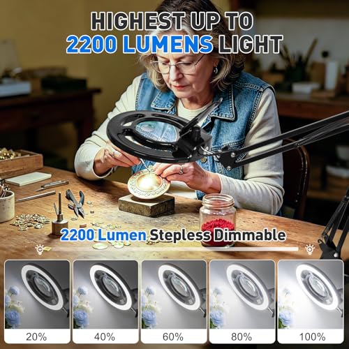 KIRKAS Magnifying Glass with Light, 2,200 Lumens Magnifying Lamp 12X 30X - color: Black 28in Magni-attach