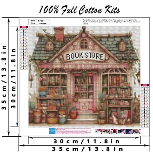 MYBISYMQQ Book Store Cross Stitch Kits for Adults,11CT Stamped Cross Stitch Kits for Beginner,DIY Needlepoint Embroidery Patterns Kits Embroidery Patterns for Home Wall Decor 13.7x13.7 inches - color: T002