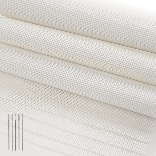 Kaitiaki 13 Mesh Needlepoint Canvas 8 x 8 Inch, 8 Pack 100% Cotton 13CT Blank White Sheets with 5 Needles, Boxed No-Fold Refill Pack for DIY Needlepoint Embroidery Crafts - color: White 13mesh-8x8 in