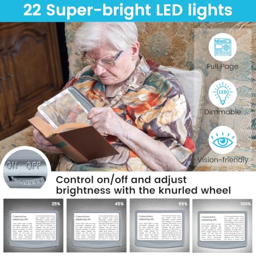 Rechargeable 5X Magnifying Glass for Reading, Large Bright Full Page Magnifier with Light, Handheld LED Dimmable Lighted, Lightweight Book Magnifier for Reading Small Prints Seniors - Gray - color: Gray