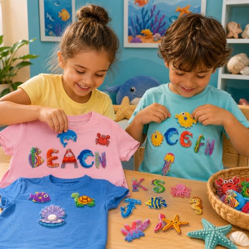 Cinrobiye 41 Pcs Ocean Animals Patches Self Adhesive Under The Sea A to Z Alphabet Applique Sea Animals Themed Chenille Letter Patches Stick on for Clothing Hats Bags Fabric DIY Crafts - style: Marine Animals